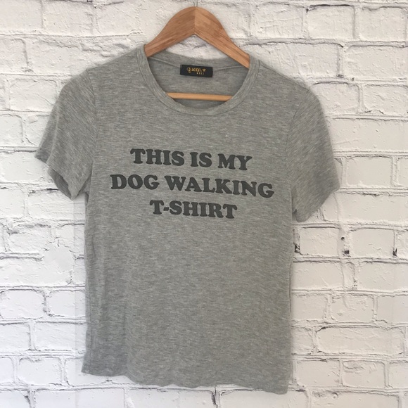 queen bees Tops - graphic dog walking tee soft grey short sleeve